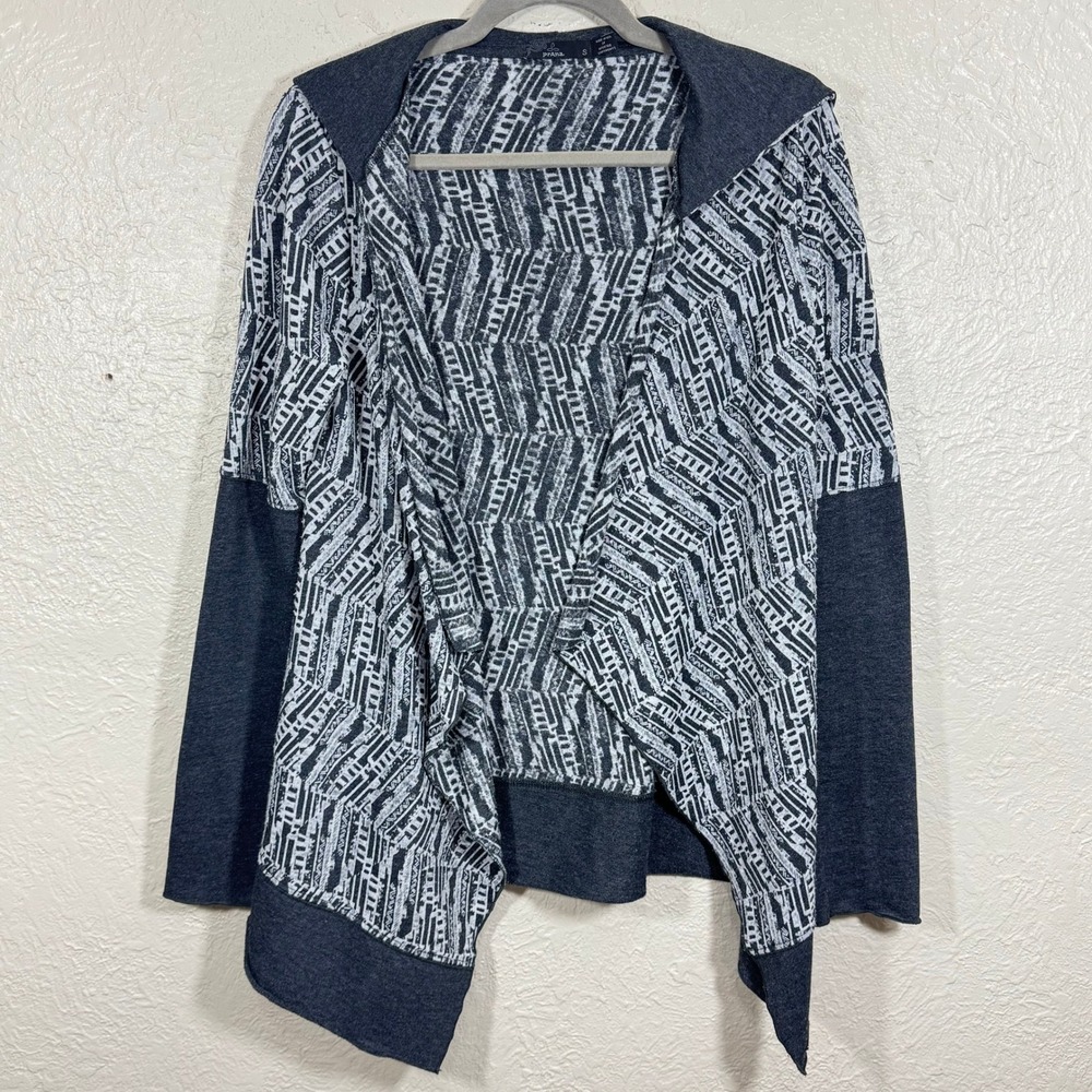 prAna Graceful Wrap Cardigan Sweater Small Hoodie Burnout Asymmetric Tribal Gorp
